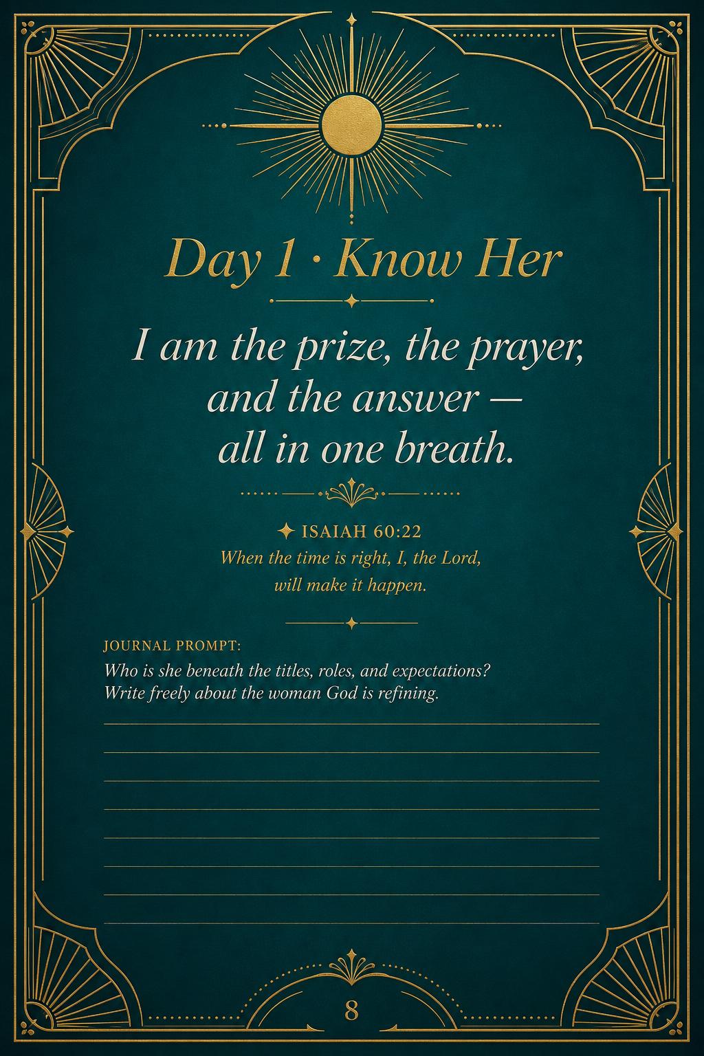 Day 1 · Know Her — affirmation, scripture & prompt